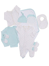 Nino Bambino 100% Organic Cotton White & Blue Print Essentials Gift Sets Pack Of 10 For Newborn Baby Boys