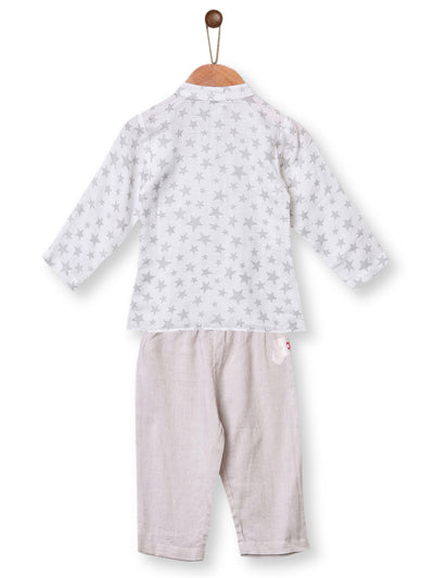 Nino Bambino 100% Organic Cotton Full Sleeve Star Print Kurta & Pajama Set For Baby Boy