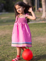 Nino Bambino 100% Organic Cotton Sleeveless Pink Color Dress For Baby Girls