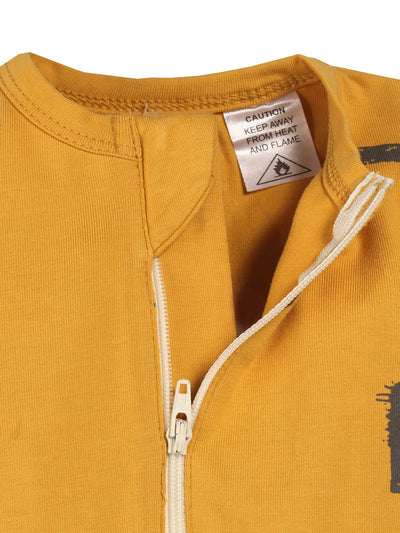 Nino Bambino 100% Organic Cotton Long Sleeves Mustard Color Full Zipper Romper For Unisex Baby