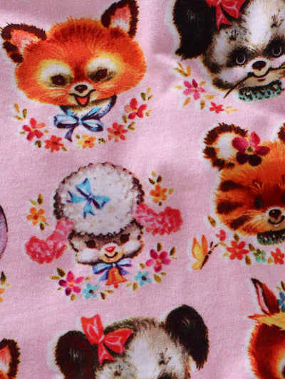 Nino Bambino 100% Cotton Round Neck Animal Print Pink T-Shirt for Baby Girl's