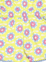 Nino Bambino 100% Pure Organic Cotton Sleeveless Yellow Color Flower Print Jumpsuit Dress For Girls