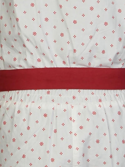 Nino Bambino 100% Pure Organic Cotton Sleeveless Printed Girls Jumpsuit Dress With Red Ribbon Belt