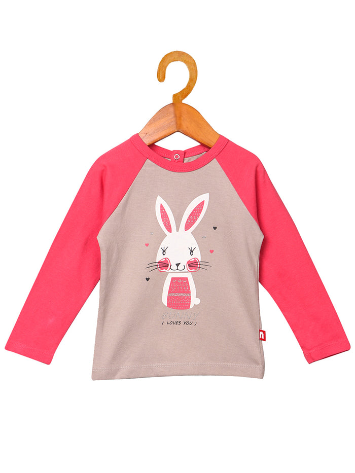 Nino Bambino 100% Organic Cotton Round Neck Long Sleeves Pink Color T-Shirts For Baby Girls