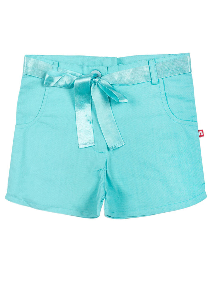 Nino Bambino 100% Organic Cotton Aqua Sky Color Shorts With Belt For Baby & Kid Girls