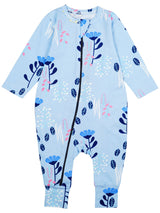 Nino Bambino 100% Organic Cotton Long Sleeve Blue Zipper Romper For Baby Girls