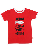 Nino Bambino 100% Organic Cotton Short Sleeve Fish Print Red T-shirt For Baby Boy