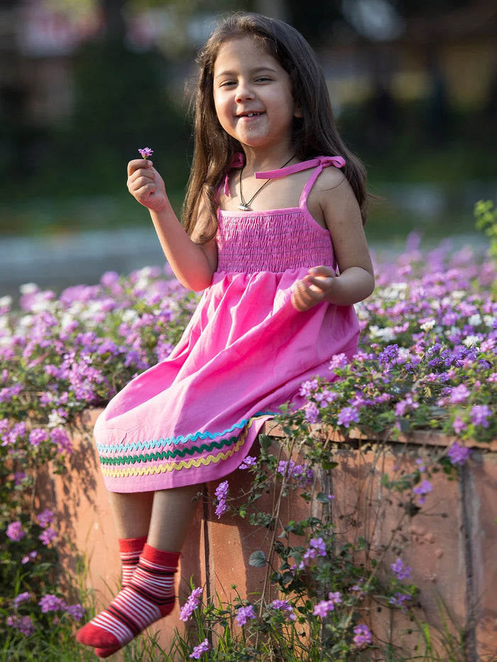 Nino Bambino 100% Organic Cotton Sleeveless Pink Color Dress For Baby Girls
