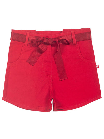 Nino Bambino 100% Organic Cotton Solid Red Color Baby & Kid Girls Shorts With Belt