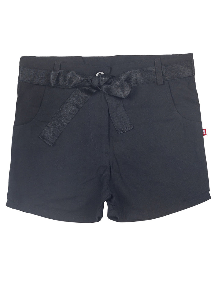 Nino Bambino 100% Organic Cotton Solid Black Color Shorts With Belt For Girls