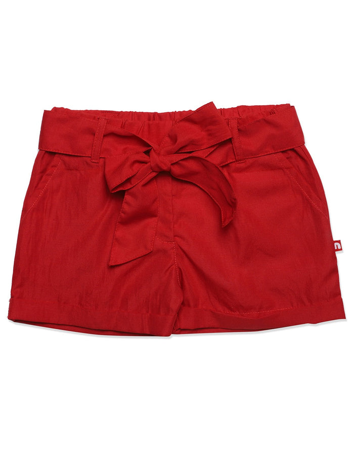 Nino Bambino 100% Organic Cotton Red Color Shorts For Babies & Kids Girls