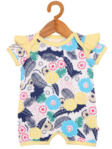 Nino Bambino 100% Organic Cotton Leaf & Flowe Print Lap Shoulder Half Romper For Baby Girls