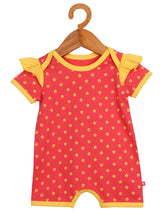 Nino Bambino 100% Organic Cotton Printed Red Short Sleeve Half Romper For Baby Girls