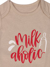Nino Bambino 100% Organic Cotton Round Neck Short-Sleeves Beige Color Bodysuit For Unisex Baby