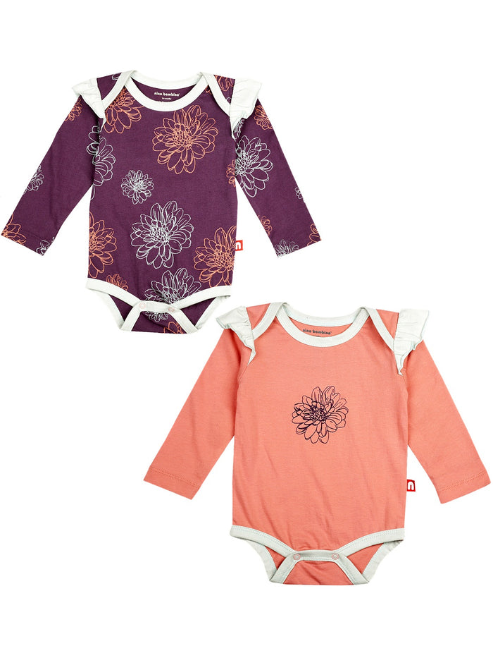Nino Bambino 100% Organic Cotton Full Sleeve Flower Print Bodysuit Pack of 2 For Baby Girls