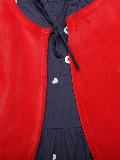 Nino Bambino 100% Organic Cotton Blue Dress With Red Jacket For Baby Girls