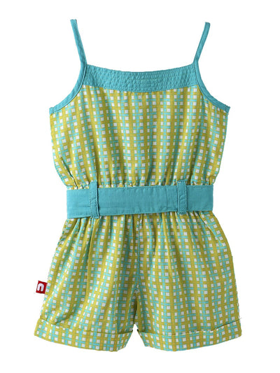 Nino Bambino 100% Organic Cotton Green Sleeveless Jumpsuit Dress for Baby Girl