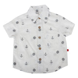 Nino Bambino 100% Pure Organic Cotton Regular Collar Button Down Closure Half Sleeve Animal Printed Whit Shirt for Baby Boys with Front Pocket