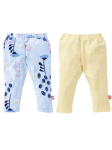 Nino Bambino 100% Organic Cotton Yellow & Sky Blue Color Legging Set Pack Of 2 For Baby Girls