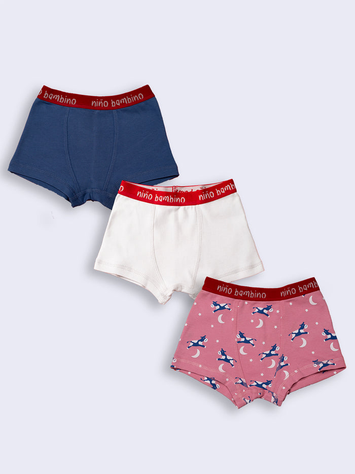 Nino Bambino 100% Organic Cotton Multi-Color Assorted Boxer Sets Pack Of 3 Boy.