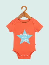 Nino Bambino 100% Organic Cotton Round Neck Carrot Color Short Sleeves Star Print Bodysuit For Unisex Baby