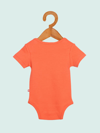 Nino Bambino 100% Organic Cotton Round Neck Carrot Color Short Sleeves Star Print Bodysuit For Unisex Baby