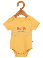 Nino Bambino 100% Organic Cotton Round Nack Short Sleeve Yellow Color With Slogan Bodysuit For Baby Boy