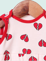 Nino Bambino 100% Organic Cotton Red Heart Print Pink Sleeveless Onesie Dress For Baby Girls