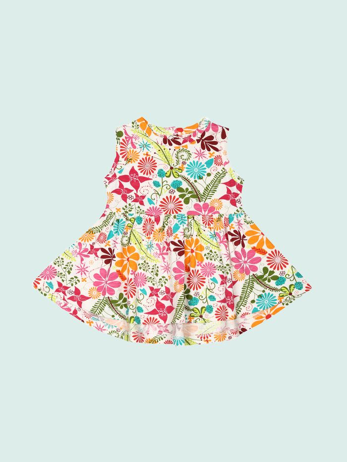 Nino Bambino 100% Organic Cotton Sleeveless Multi-Color Colorfull Dress For Baby Girls