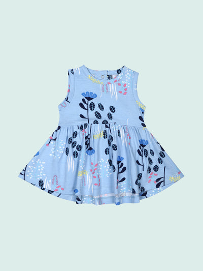 Nino Bambino 100% Organic Cotton Sleeveless Round Neck Blue Color Dress/Frock For Baby Girls