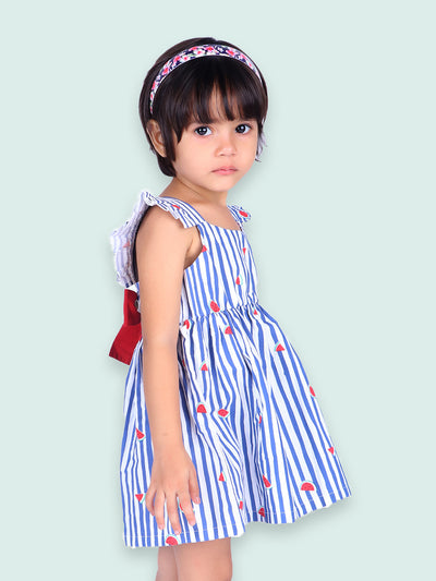 Nino Bambino 100% Organic Cotton White & Blue Striped Sleeveless Dress For Baby & Kid Girls