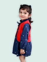 Nino Bambino 100% Organic Cotton Blue Dress With Red Jacket For Baby Girls
