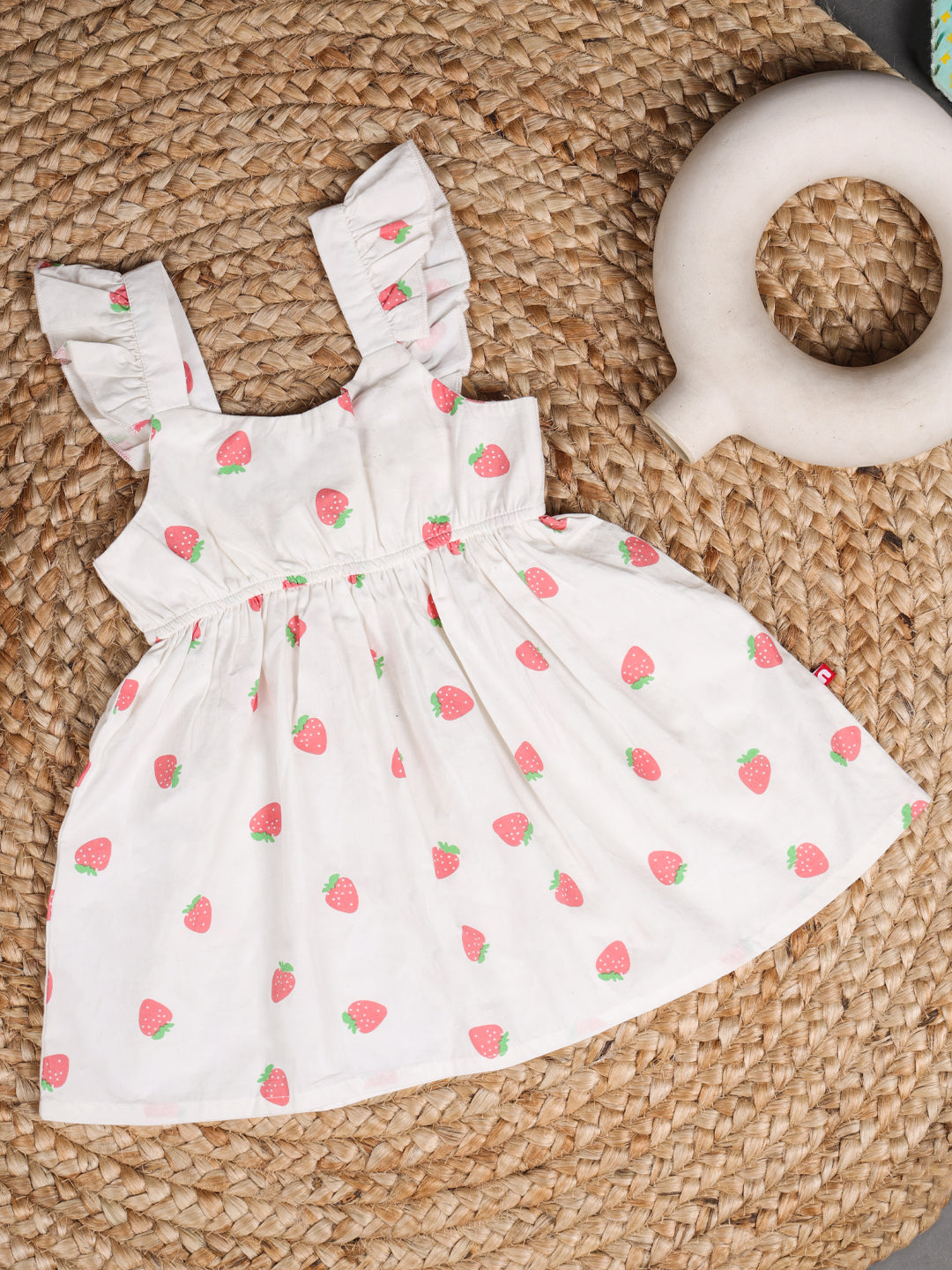 Strawberry White Sleeveless Mini Dress For Baby Kid Girls