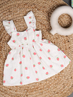 Nino Bambino 100% Organic Cotton Strawberry White Sleeveless Mini Dress For Baby & Kid Girls.
