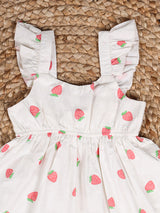 Nino Bambino 100% Organic Cotton Strawberry White Sleeveless Mini Dress For Baby & Kid Girls.