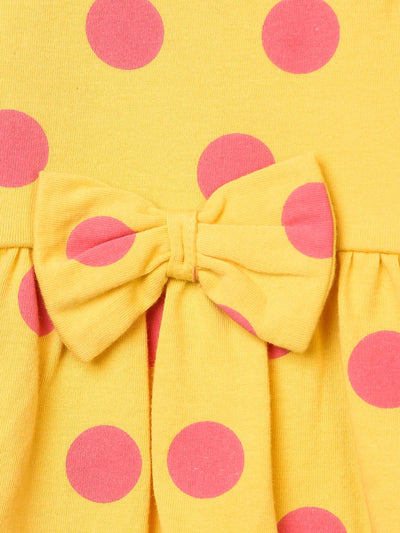 Nino Bambino 100% Organic Cotton Cap Sleeve Square Neck Yellow Dress and Salmon Shorts Set For Baby Girls