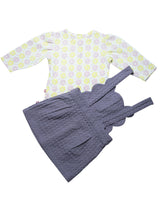 Nino Bambino 100% Organic Cotton Full Sleeve Round Nack Floral Print Dungaree Dress Set For Baby Girls