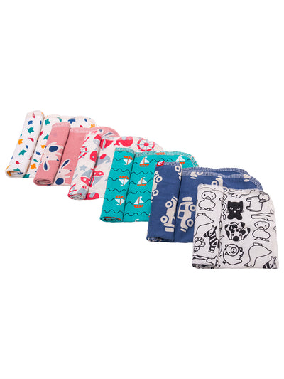 Nino Bambino 100% Organic Cotton Printed Wash Clothes Pack Of 12 For Unisex Baby