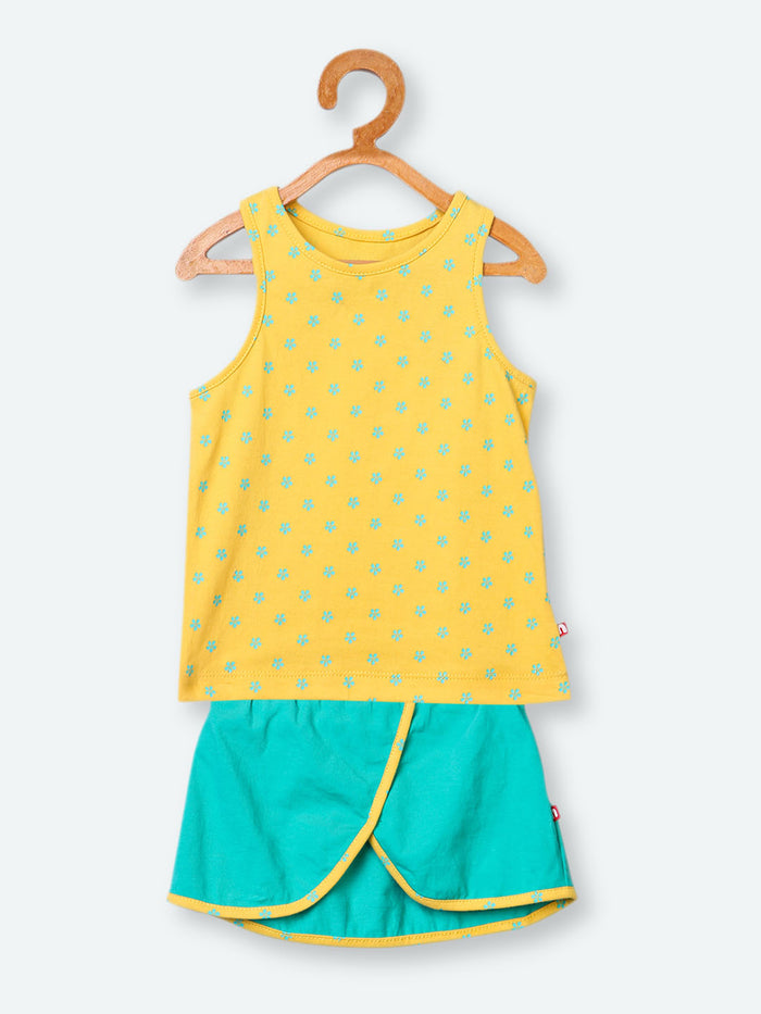Nino Bambino 100% Organic Cotton Sleeveless Yellow Color Tank Top & Solid Skirt For Baby Girl