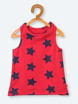 Nino Bambino 100% Organic Cotton Sleeveless Red Color & Black Star Print Tank Top and Skirt For Baby Girl