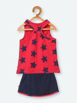 Nino Bambino 100% Organic Cotton Sleeveless Red Color & Black Star Print Tank Top and Skirt For Baby Girl