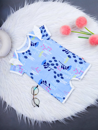 Nino Bambino 100% Organic Cotton Floral Print Lap Shoulder Short Sleeve Romper For Baby Girls