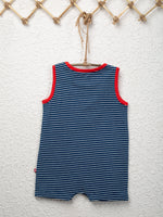 Nino Bambino 100% Organic Cotton Round Neck Blue Color Horizontal Strip Sleeveless Half Romper For Unisex Baby