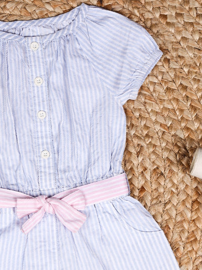 Nino Bambino 100% Organic Cotton Round Neck Short Sleeve Raglan Jumpsuit With Pink Belt For Baby Girls