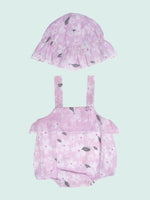 Nino Bambino 100% Organic Cotton Sleeveless White & Pink Color Strap Jumpsuit With Hat For Baby Girls