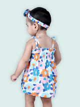 Nino Bambino 100% Organic Cotton Floral Print Strappy Tiered Dress With Matching Hairband & Blommer For Baby Girls