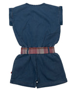 Nino Bambino 100% Pure Organic Cotton Elastic Waist Denim Blue Baby Girls Jumpsuit Dress with Ribbon Belt