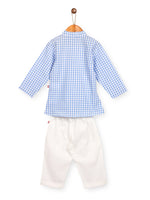 Nino Bambino 100% Pure Organic Cotton Full Sleeve Checked Kurta & White Pajama For Babies & Kids Boy
