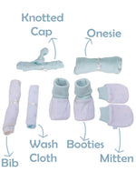 Nino Bambino 100% Organic Cotton White & Blue Print Essentials Gift Sets Pack Of 6 For Newborn Baby Boy