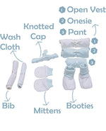 Nino Bambino 100% Organic Cotton White & Blue Print Essentials Gift Sets Pack Of 8 For Newborn Baby Boy